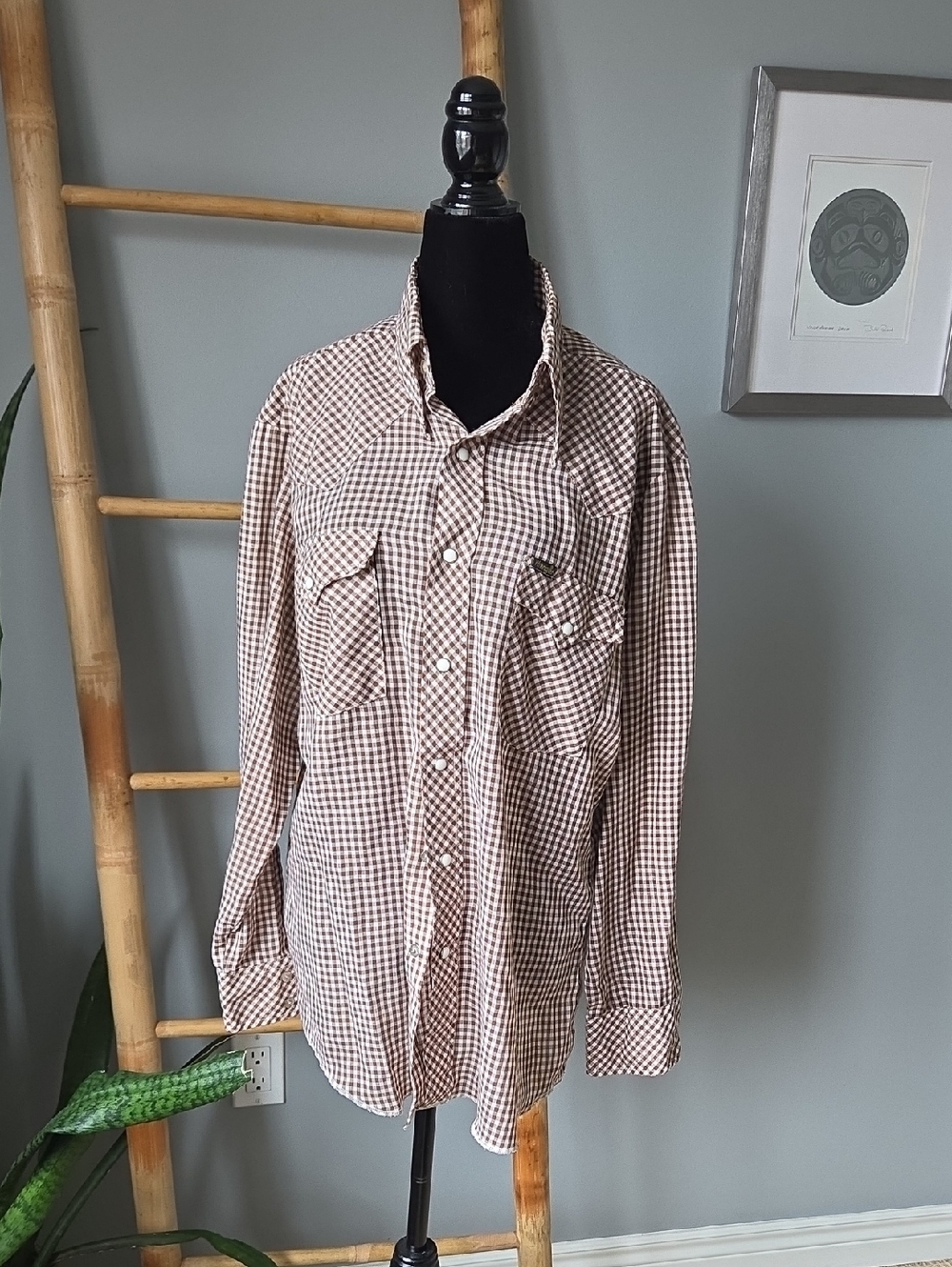 Vintage WRANGLER Check Snap Button -Up Shirt